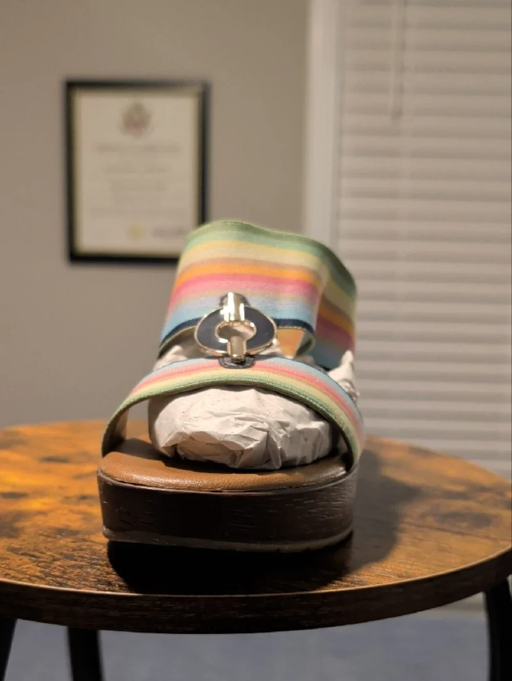 Anne Klein Multicolor Pastel Stripe Wedge Sandal